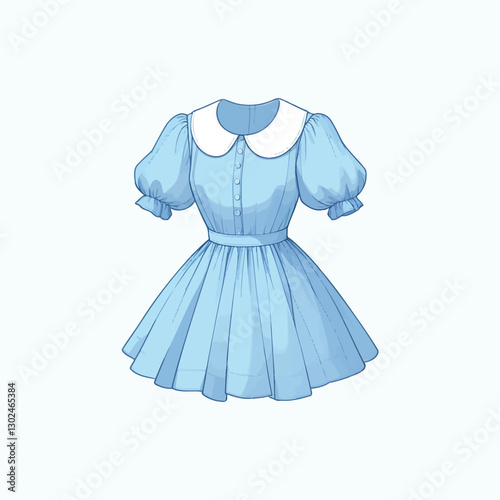 Bule color peter pan collar dress sketch,fashion vector design