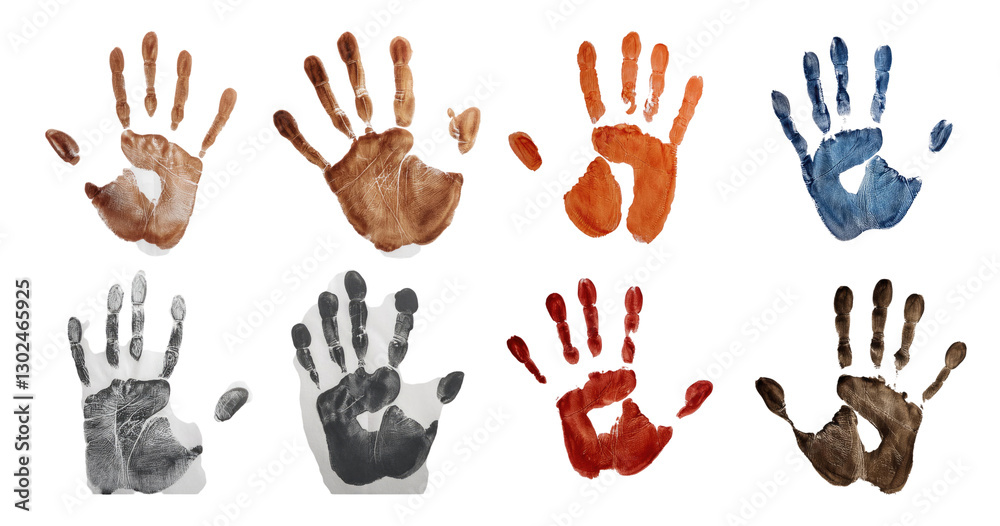Obraz premium Diverse Handprints in Various Colors on a White Background, PNG bundle collection, Isolated on Transparent Background