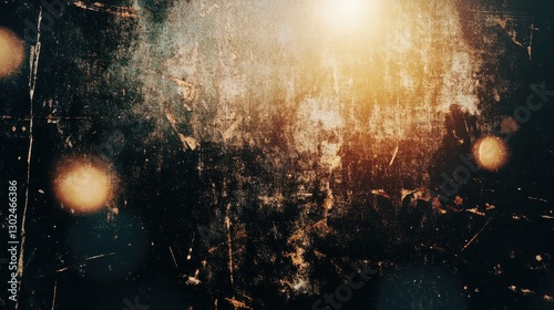 Heavily distressed film texture with overexposed highlights, bright flares, dust scratches, raw analog feel