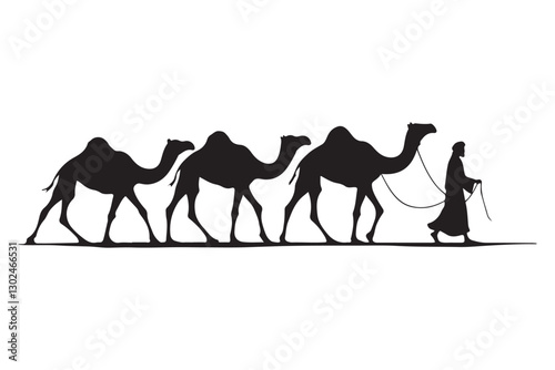 Camel Caravan Desert Silhouette Vector