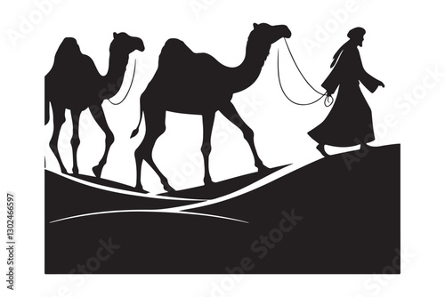 Camel Caravan Desert Silhouette Vector