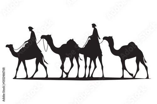 Camel Caravan Desert Silhouette Vector