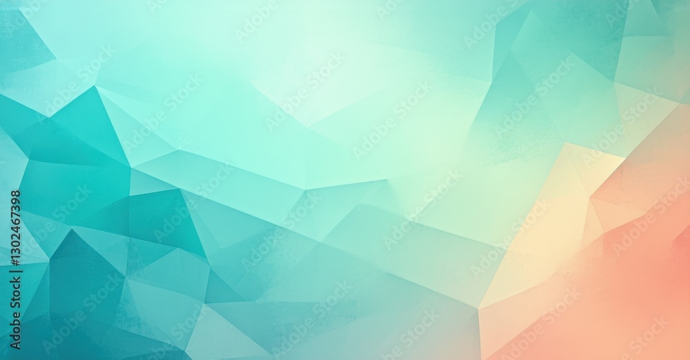 Fototapeta premium Modern art inspired gradient background soft pastel aqua blending muted peach fine grainy noise texture layered polygons glowing ambient lighting bright colorful desig
