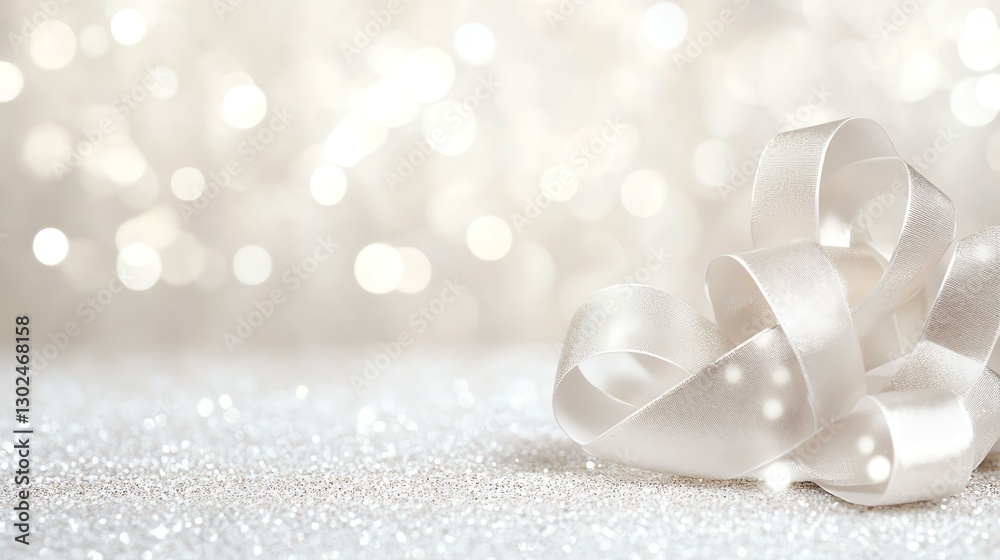 Elegant white ribbon on sparkling background, perfect for festive celebrations or minimalist designs. Elegant white ribbon on sparkling background, perfect for festive celebrations or minimalist designs.