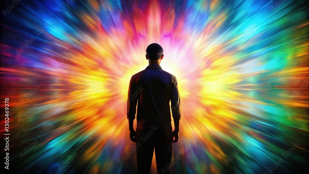 Colorful Abstraction With Silhouette Standing in Vibrant Light. Generative AI Colorful Abstraction With Silhouette Standing in Vibrant Light. Generative AI