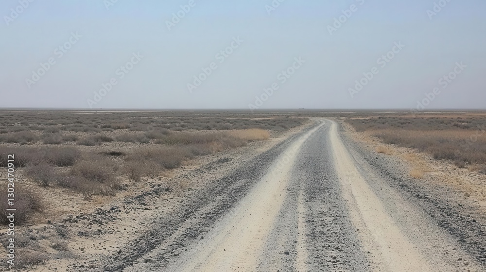 A long straight desert road disappearing into the horizon under a clear sky A long straight desert road disappearing into the horizon under a clear sky