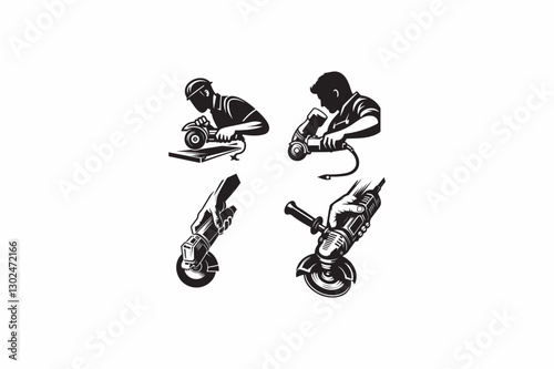  An Angle Grinder tool vector silhouette image.