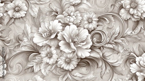 Wallpaper Mural Swirling floral wallpaper with vintage patterns and a sepia-toned finish Torontodigital.ca
