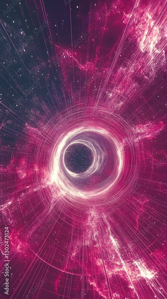 Obraz premium Cosmic Nexus: A surreal and captivating depiction of a black hole, radiating with vibrant energy, swirling nebulas, and the vast expanse of the cosmos. 