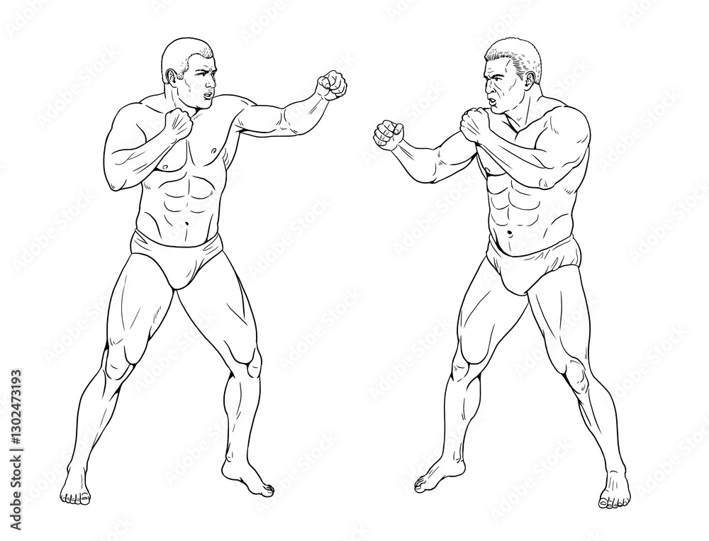 Drawing with Bare-knuckle Boxer. Ancient athletes at the Olympic Games. Strong men in single combat. Drawing with Bare-knuckle Boxer. Ancient athletes at the Olympic Games. Strong men in single combat.