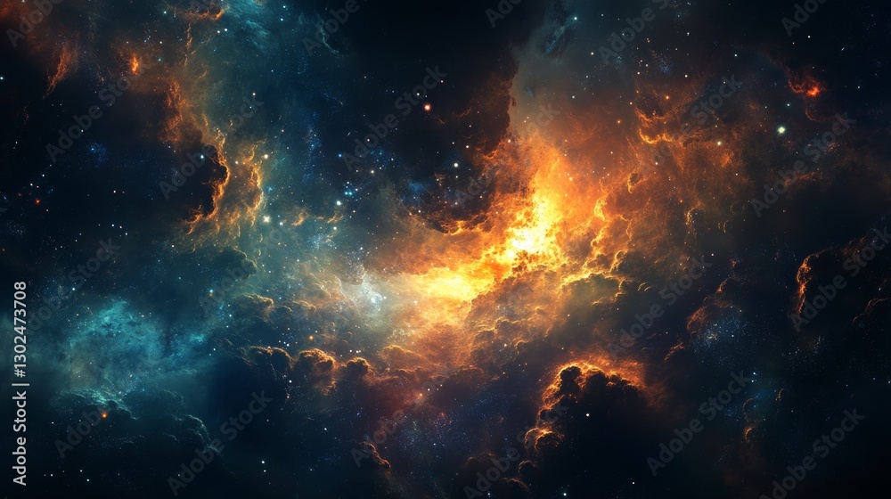 Fototapeta premium Cosmic Nebula: A Fiery Celestial Dance