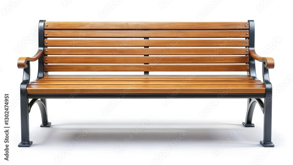Simple Wooden Bench With Black Metal Frame on White Background. Generative AI Simple Wooden Bench With Black Metal Frame on White Background. Generative AI