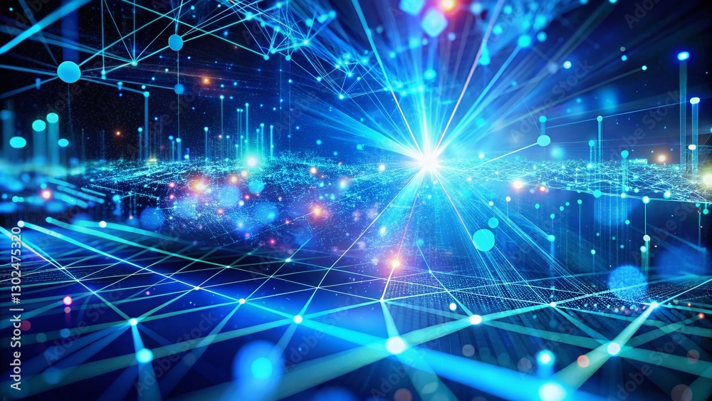 Naklejka premium Data Analysis: Digital Cyberspace Network Connections on Blue Background