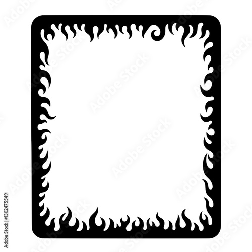 Fiery Frame: A stylized, black-edged frame adorned with dynamic flame patterns, creating a visually striking border for various design applications.