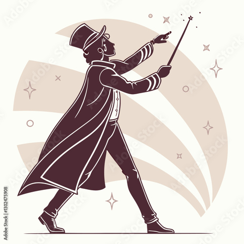 Magician Performing Magic Trick with Wand Illustration