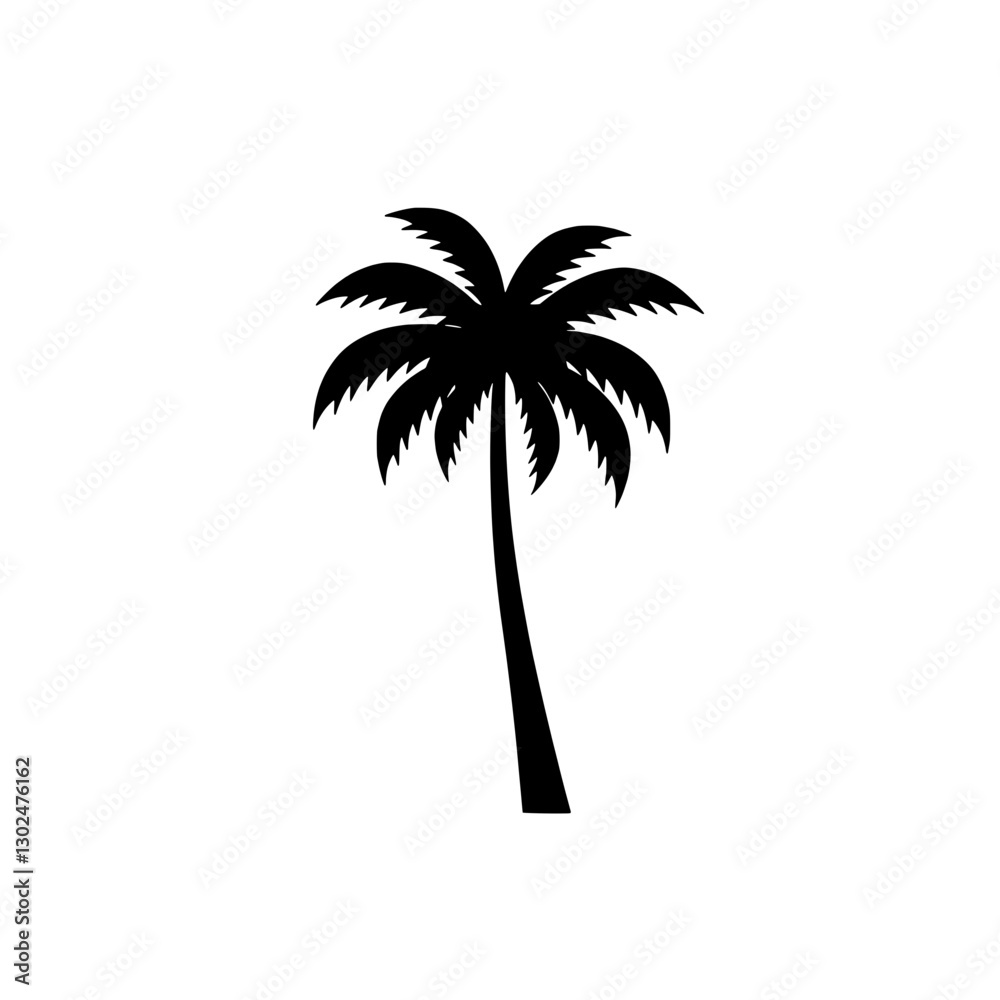 Obraz premium Silhouette of a Tropical Palm Tree: A simple yet striking black silhouette of a tall, elegant palm tree, embodying the essence of tropical landscapes.