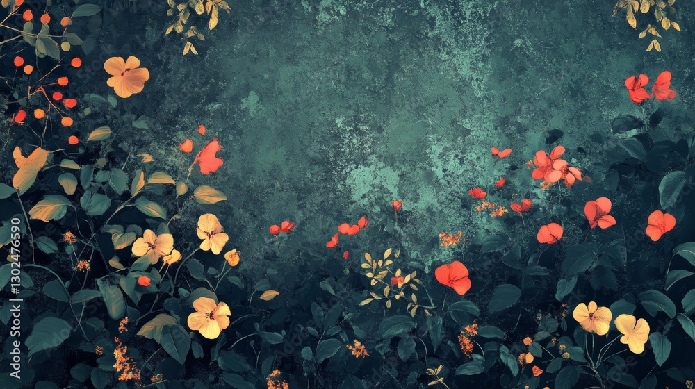 custom made wallpaper toronto digitalEnchanted Garden: A Teal and Orange Floral Tapestry