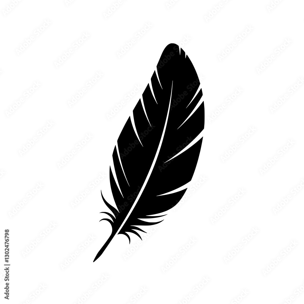 Feather Silhouette: A minimalistic depiction of a single feather, its dark silhouette beautifully contrasting against the background, symbolizing lightness, freedom, and the grace of nature.