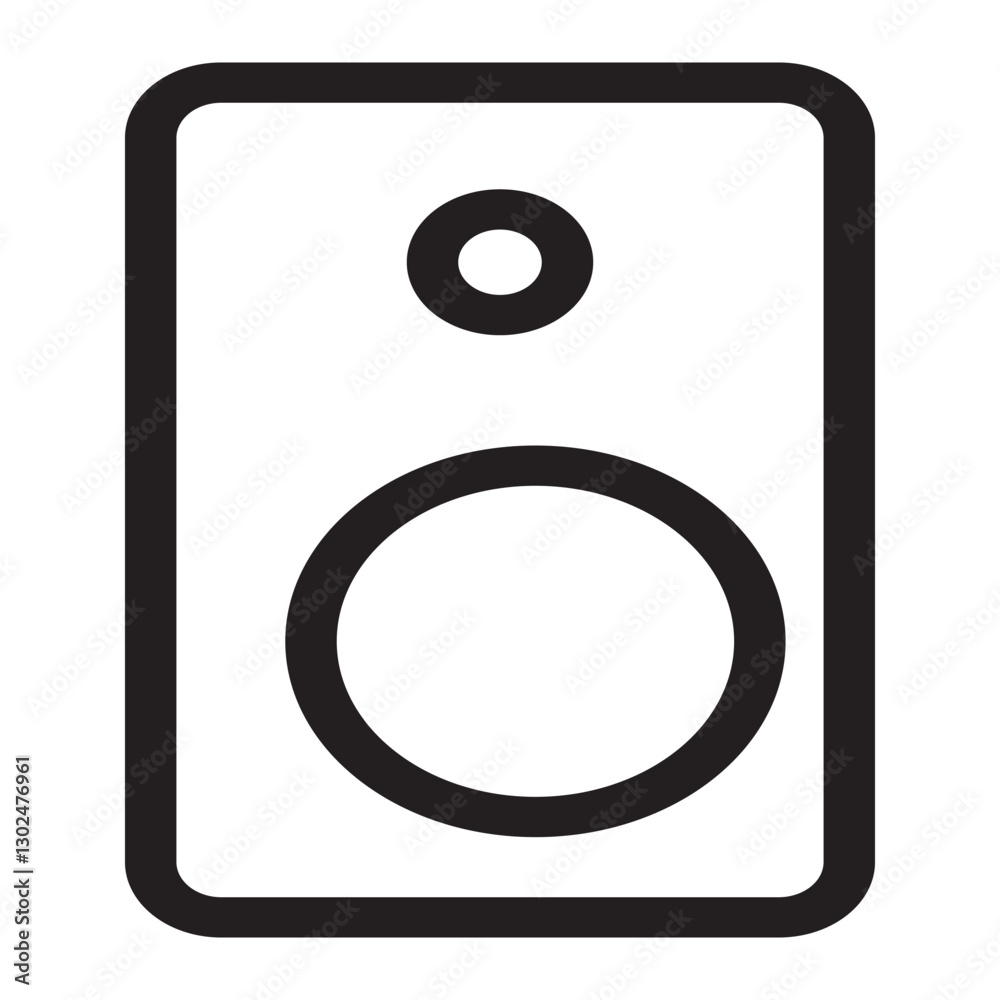 line icon of a box-shaped computer speaker, ideal for modern and minimalistic sound system designs. line icon of a box-shaped computer speaker, ideal for modern and minimalistic sound system designs.