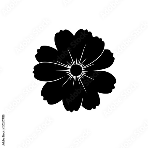 Black Cosmos Flower: A minimalist, high-contrast silhouette captures the delicate beauty of a cosmos flower, perfect for designs and graphics.