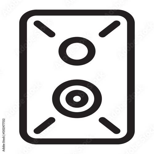  line icon of a computer speaker with a subwoofer, designed for deep bass and immersive sound.