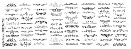 Set of 50 doodle sketch drawing divider wedding card design element or page decoration