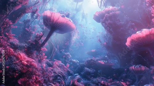 Wallpaper Mural Enchanted Underwater Forest: A Dreamlike Realm of Bioluminescent Flora Torontodigital.ca