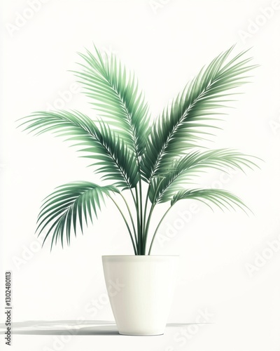 Minimalist palm houseplant with delicate green fronds in a sleek white ceramic planter perfect for modern interiors and home styling  
