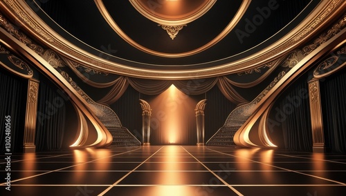 Black golden ceremony award stage venue background.
