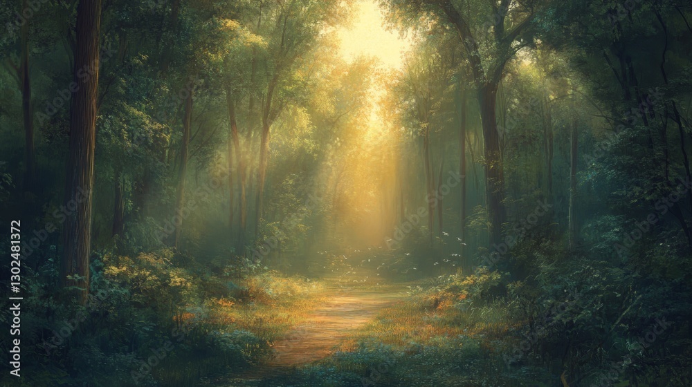 Fototapeta premium Sunlit Path Through an Enchanting Forest
