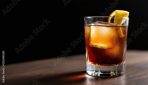 Wallpaper Mural Dark Whiskey Cocktail with Ice Cube and Lemon Peel Garnish Torontodigital.ca