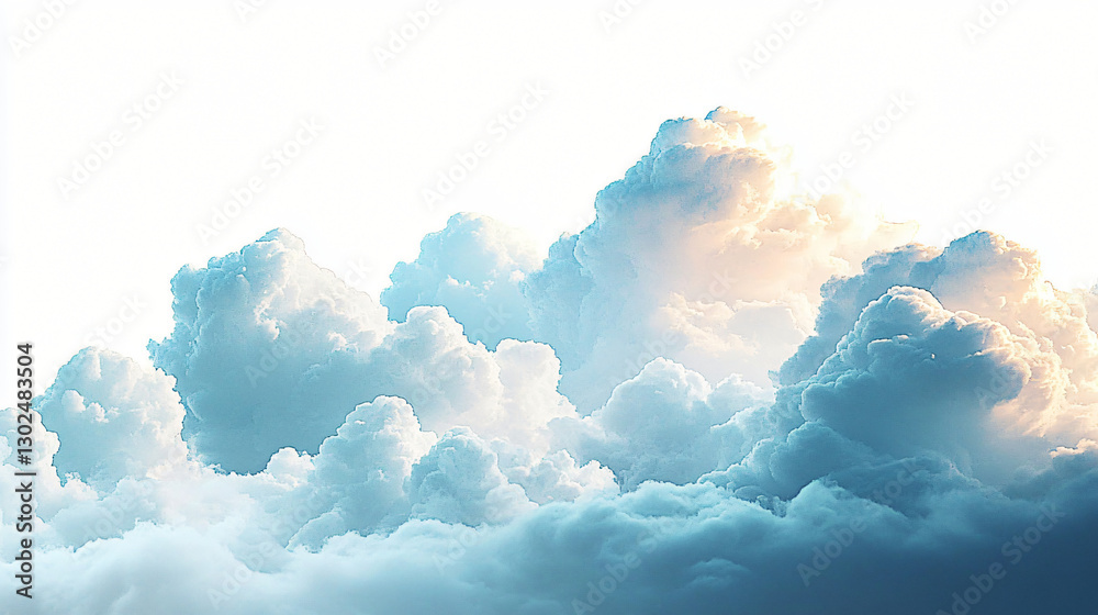 Fototapeta premium Majestic cumulus clouds against a white backdrop, ideal for backgrounds in design projects, weather reports, or calming visuals for meditation and relaxation.