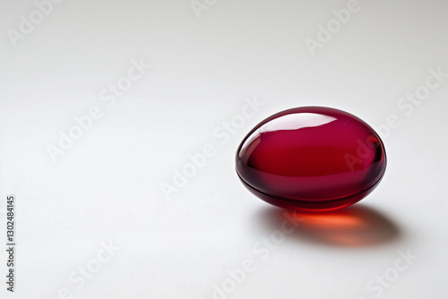 A single red soft gel capsule on a white background, symbolizing biohacking, longevity, supplements, and optimized health for hormonal balance and cognitive function.