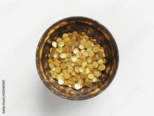 Detailed and realistic top view Pot of Gold on white