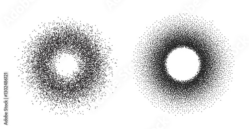 Circular gradient with noise effect. Grain texture. Halftone round form with dots. Vector illustration.