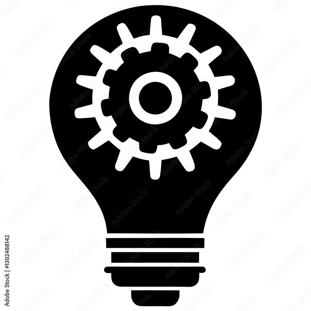 Technology & Creativity Icon Light Bulb with Gears Silhouette. Technology & Creativity Icon Light Bulb with Gears Silhouette.
