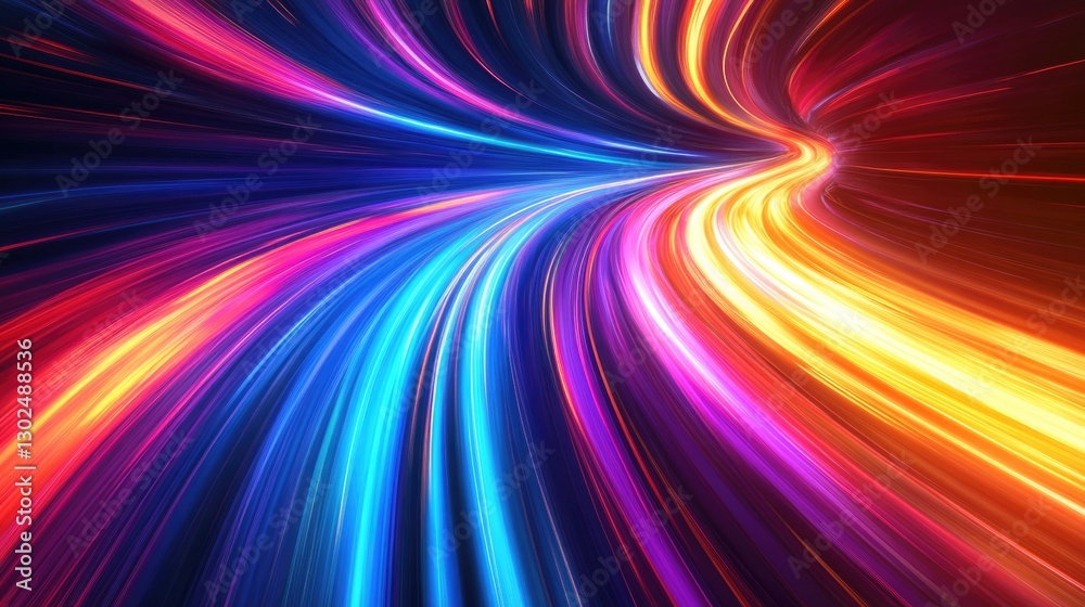 Fototapeta premium colorful long exposure picture of glowing trafffic light on curve road from full speed car. 