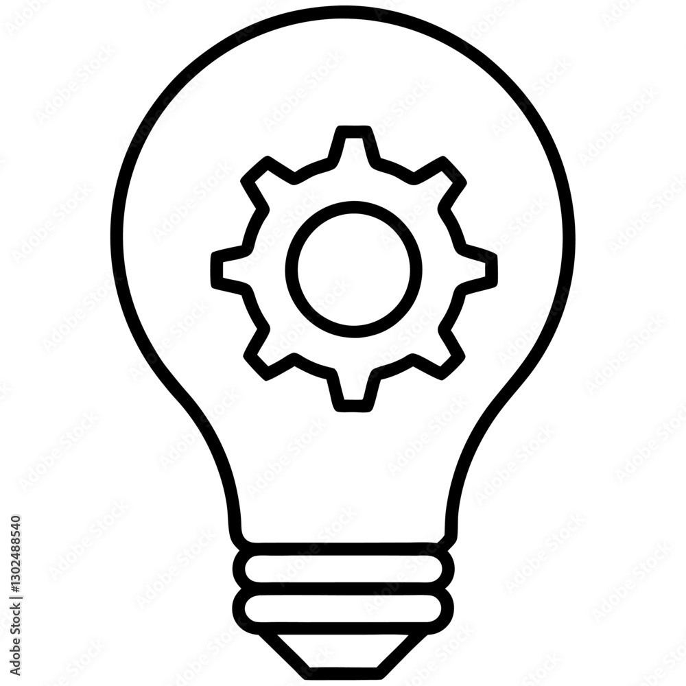 Creative Idea Light Bulb & Gears Silhouette Line Art High-Quality Vector. Creative Idea Light Bulb & Gears Silhouette Line Art High-Quality Vector.