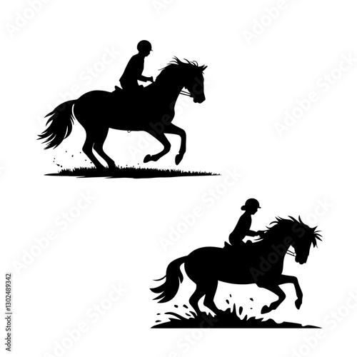Horse riding by men silhouette vector 