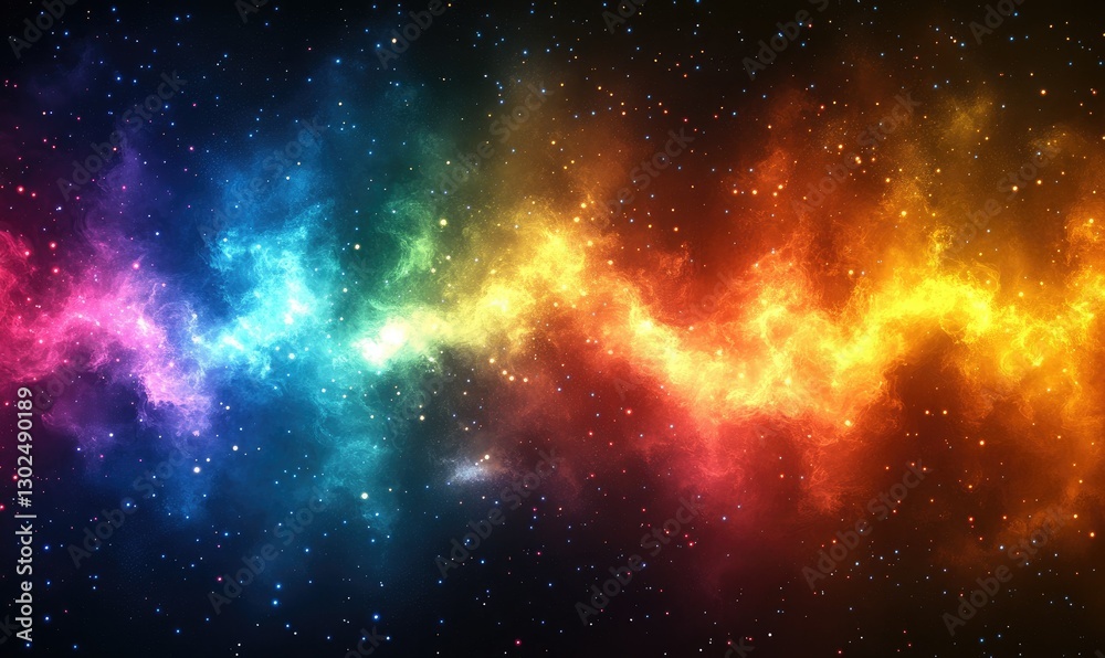 Fototapeta premium Colorful nebulae, rainbow colors, space, stars, digital art, abstract, vibrant, cosmos, galaxies, glowing, cosmic, night sky, universe, astronomy, art, illustration, colorful space, space art