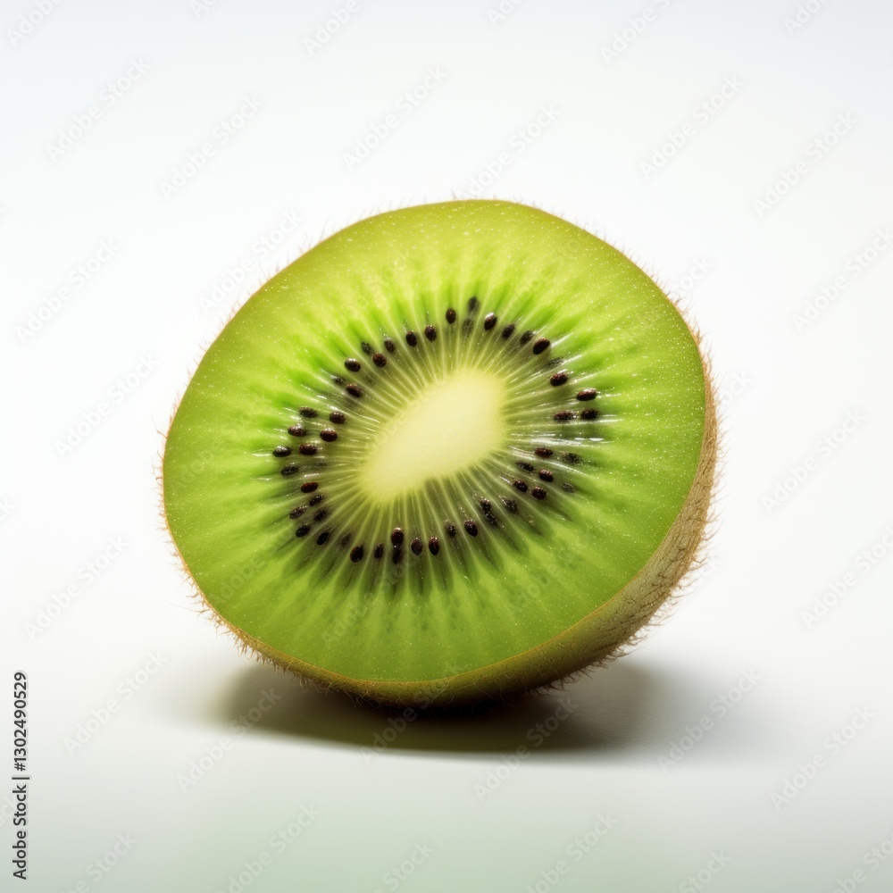 A Close-up of a Kiwi Fruit Slice with a Vibrant Green Color and Black Seeds A Close-up of a Kiwi Fruit Slice with a Vibrant Green Color and Black Seeds