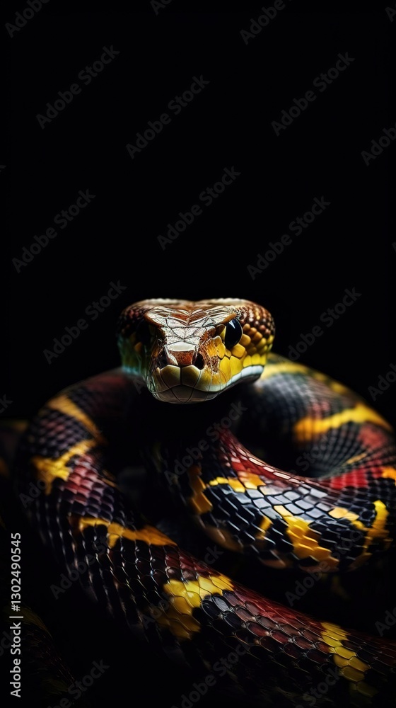 Obraz premium A Close-up Portrait of a Vibrant Snake in a Dramatic, Low-Light Setting