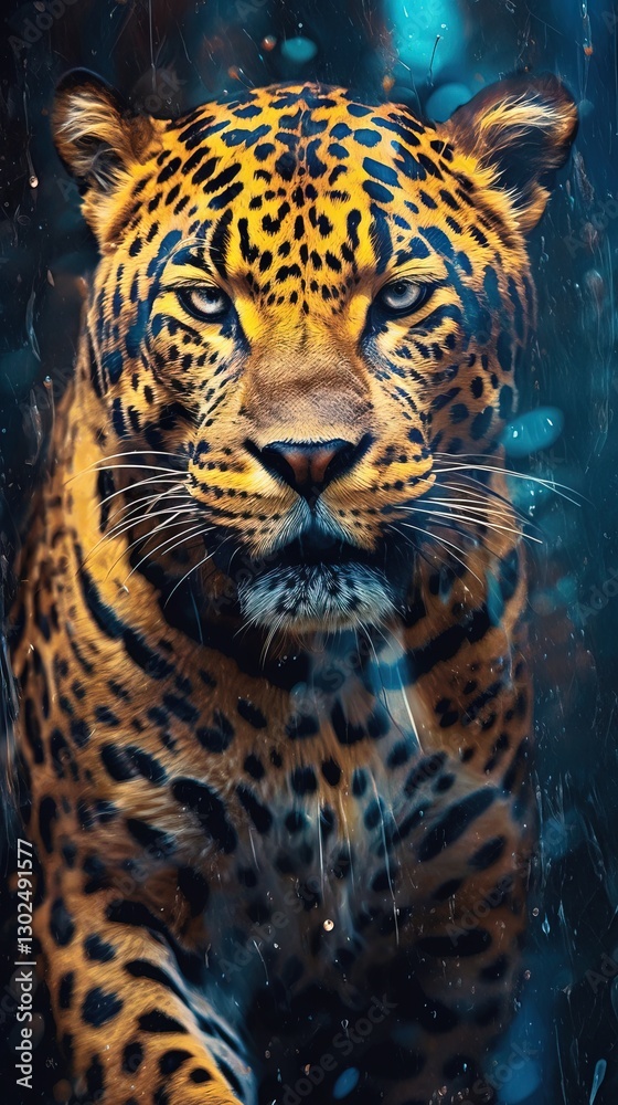Obraz premium A Majestic Leopard in a Vibrant, Abstract Jungle Scene