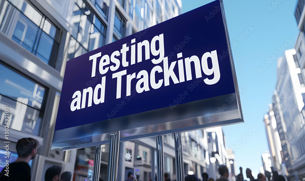 Obraz premium Clear Signage Displaying Testing and Tracking in Urban Setting