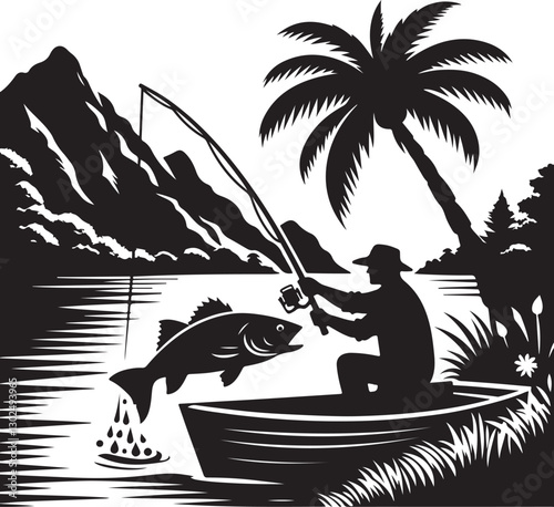 Fishing silhouette, fishing vector, fisherman svg, fish svg, fishing clipart, bass fishing, fly fishing vector, fishing boat silhouette, fishing rod vector, fishing lure svg, fishing hook silhouette, 