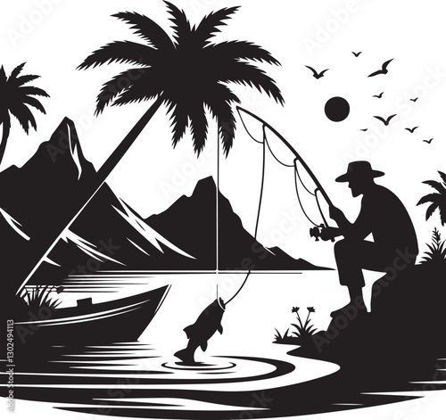Fishing silhouette, fishing vector, fisherman svg, fish svg, fishing clipart, bass fishing, fly fishing vector, fishing boat silhouette, fishing rod vector, fishing lure svg, fishing hook silhouette, 
