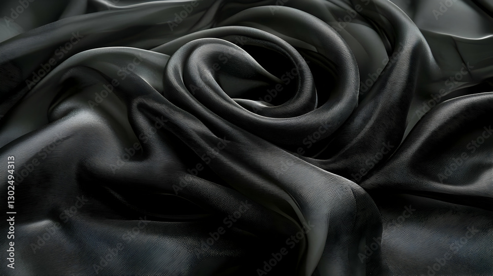 Fototapeta premium Black silk fabric swirls, texture background