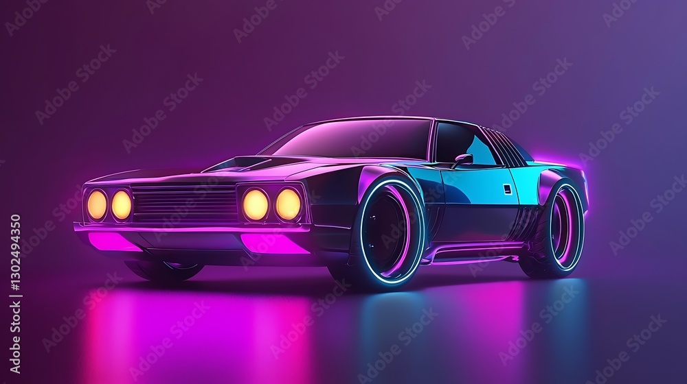 Retro Futuristic Car with Neon Lights and Gradient Background Design Retro Futuristic Car with Neon Lights and Gradient Background Design