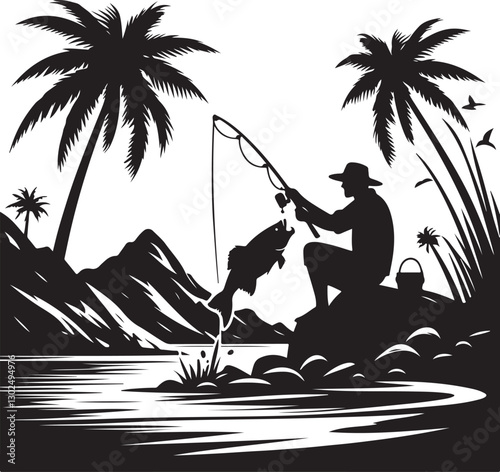 Fishing silhouette, fishing vector, fisherman svg, fish svg, fishing clipart, bass fishing, fly fishing vector, fishing boat silhouette, fishing rod vector, fishing lure svg, fishing hook silhouette, 