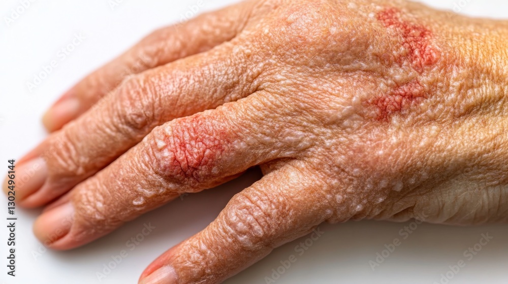Close-Up of Aging Hand with Red Irritation and Skin Texture Close-Up of Aging Hand with Red Irritation and Skin Texture